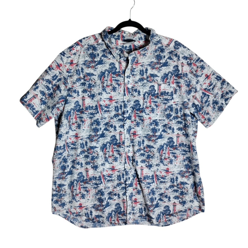 Columbia Mens XXL Regular Fit Nautical Sailboat Lighthouse Print Shirt AM0094